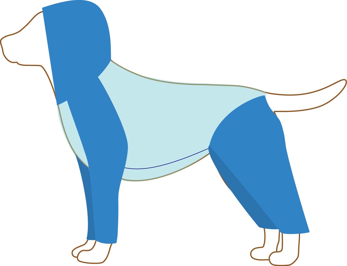 フード付ロンパースを着た犬のイラスト